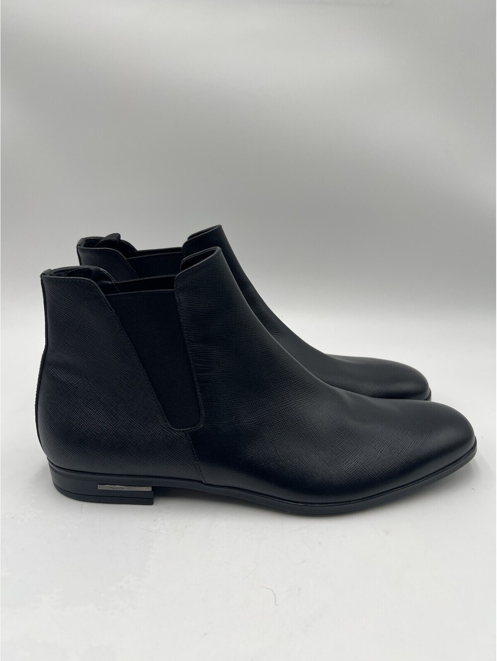 Men’s PRADA Saffiano Black Leather Chelsea Boots Size 9UK